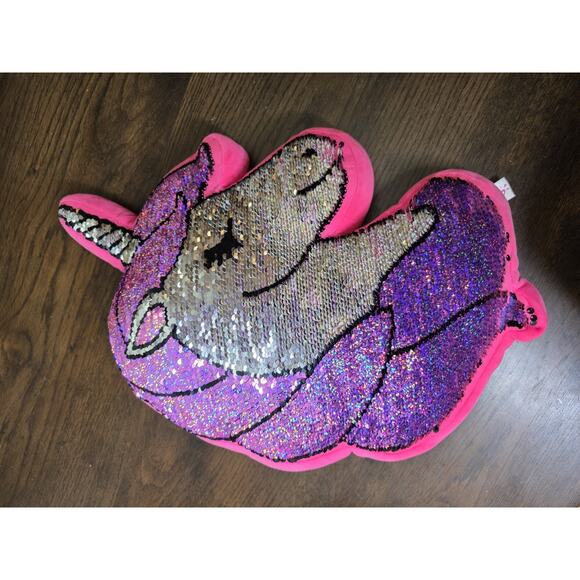 Unicorn Pink Silver Reversible Sequin Throw Pillows 14”x 12” Decorative Mermaid - Picture 16 of 16